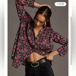 Mille NWOT Florian Long Sleeve Button Down Blouse Small Purple and Pink Floral